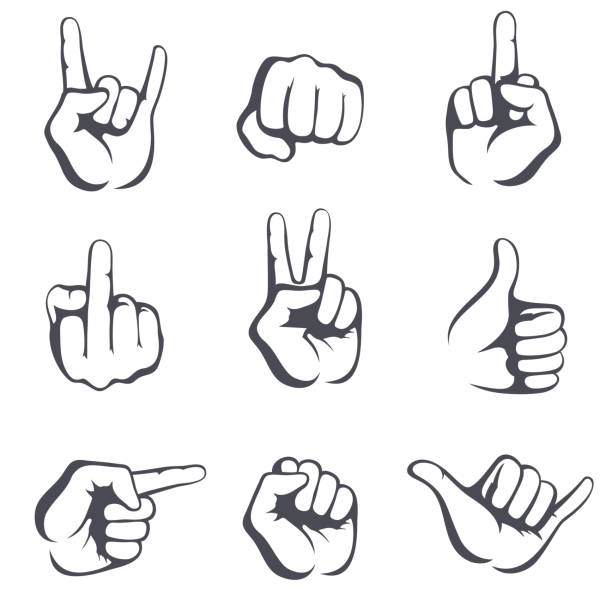손 제스처의 다른 벡터 컬렉션 징후 - fist punching human hand symbol stock illustrations