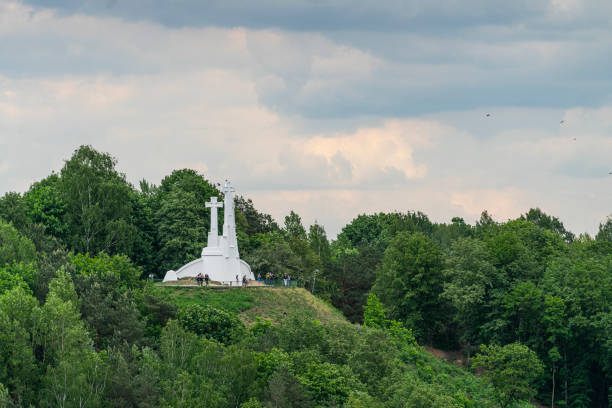 Vilnius, Lithuania. May 2019.   A panoramic view of  The three crosses monument