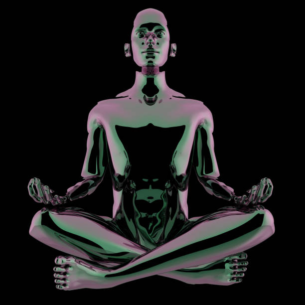 istock Man lotus pose stylized figure black polished glossy contrast 1153386172