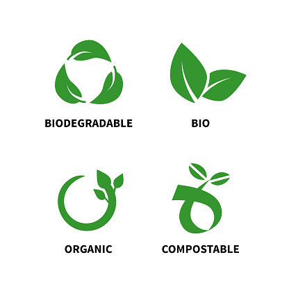 Biodegradable and compostable concept reduce reuse recycle vector illustration isolated on white background