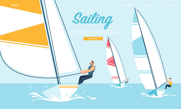 dynamic team struggle regaty sailing ship, lato - windsurfing obrazy stock illustrations