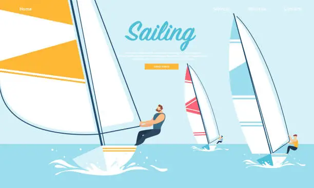 Vector illustration of Dynamic Team Struggle Regatta Sailing Ship, Summer