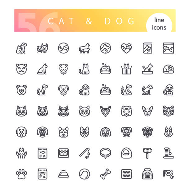 illustrazioni stock, clip art, cartoni animati e icone di tendenza di set icone linea gatto & cane - puppy isolated animal cute