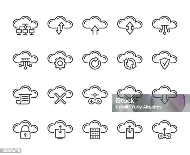 Cloud Icon Cloud Computing Technology Line Icons Set Editable Stroke 64x64 Pixel Perfect Stock Illustration - Download Image Now