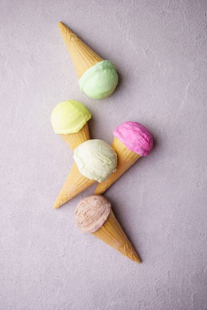 istock Set of various ice cream scoops in waffle cones 1153398592