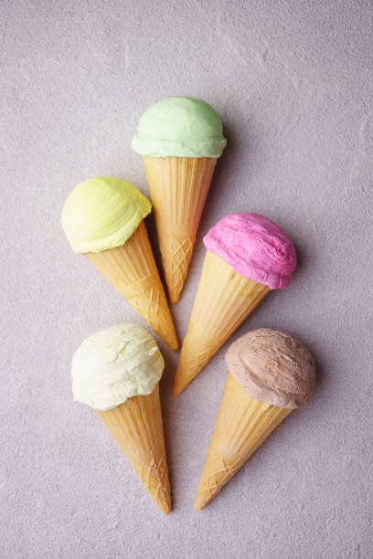 istock Set of various ice cream scoops in waffle cones 1153398594
