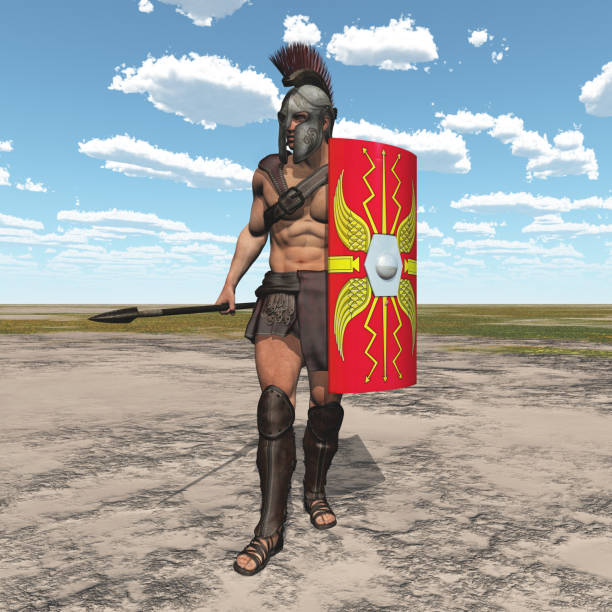 Computer generated 3D illustration with a Roman centurion in a landscape