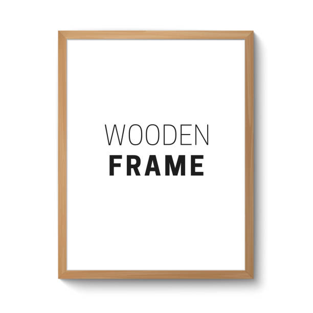 Wooden photo frame Wooden frame template. Realistic vertical photo frame isolated on white. wood frame stock illustrations