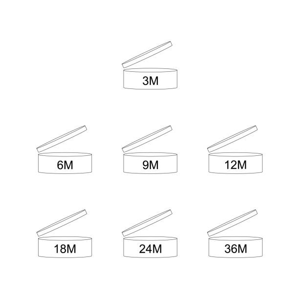 개봉 후 다른 달 아이콘 세트 - 12 18 months stock illustrations