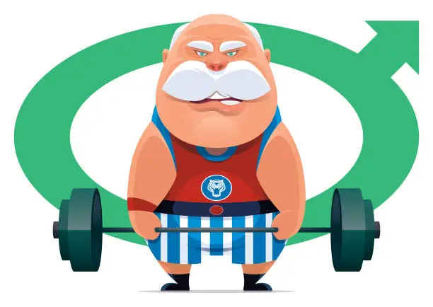 Vector illustration of senior man lifting barbell