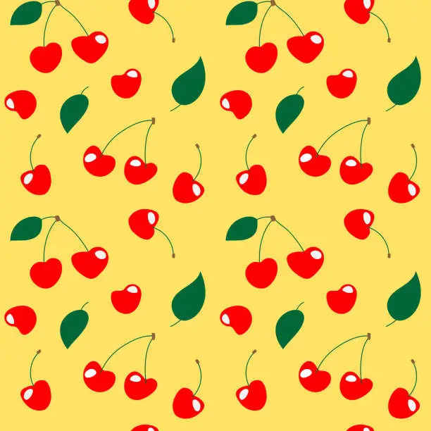 Vector illustration of Seamless cherry pattern illustration, yellow background