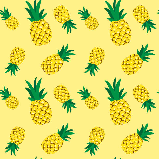 Seamless pineapple pattern illustration, yellow background Seamless pineapple pattern illustration, yellow background. Perfectly usable for all surface pattern projects. drawing of the hawaii islands stock illustrations