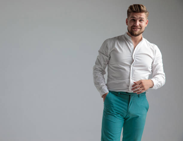 istock Amazed chubby guy holding his hand in his pocket 1153415055