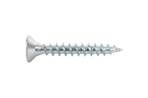 Steel screw on a white background.