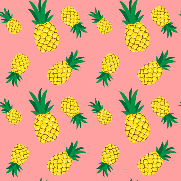 Seamless pineapple pattern illustration, pink background Seamless pineapple pattern illustration, pink background. Perfectly usable for all surface pattern projects. fruit backgrounds stock illustrations