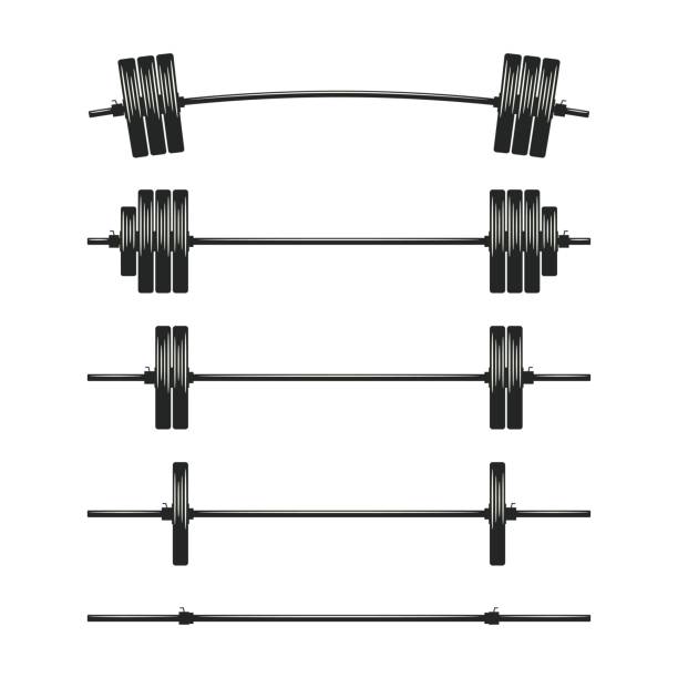 Set of barbells. Bodybuilding, gym, gym, workout, fitness club symbol. Weightlifting equipment. Template design for gym, fitness and athletic centre. Vector illustration barbell stock illustrations