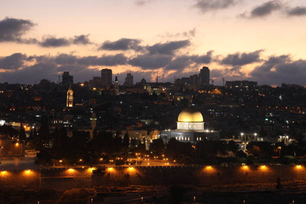 istock Jerusalem old city sunset night aerial view 1153430914