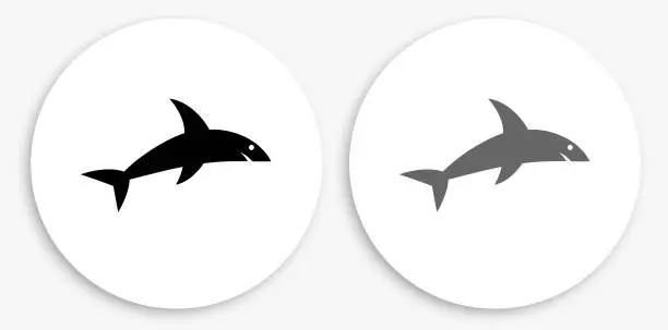 Vector illustration of Shark Black and White Round Icon