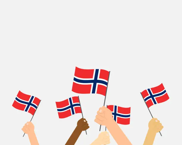 Vector illustration of Vector illustration of hands holding Norway flags isolated on background