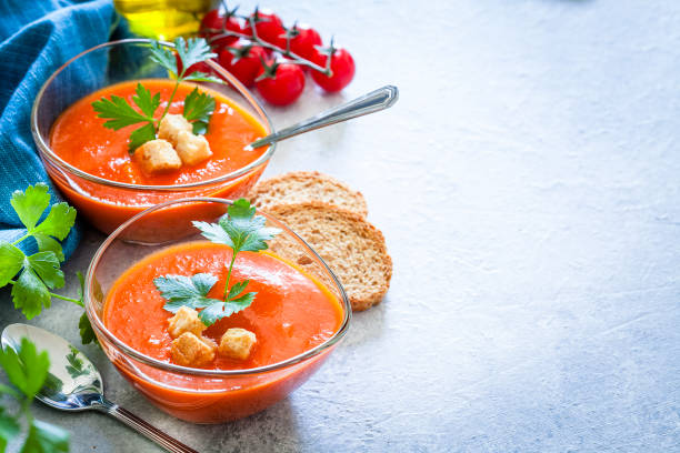 istock Spanish gazpacho in glass bowls with copy space 1153436651