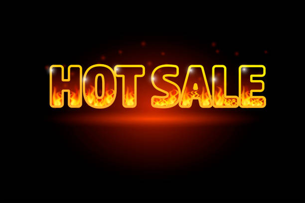 istock Realistic 3D Fire burning text Hot Sale, special offer banner. Hot red flame glowing on black barckground. For seasonal discount poster, illustration, shopping flyer, black friday advertisement template 1153439665