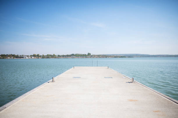 Saxony-Anhalt, Germany: A ladder in the water on a dock in summer.