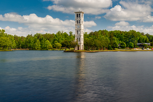 Greenville, SC, USA - May 2: Bell Tower at Furman University on May 2, 2019 in Greenville, South Carolina.