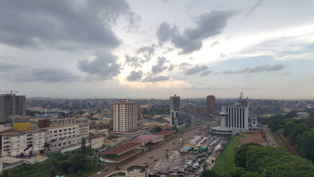 Aerial view of Central Yaounde, Cameroon A view of several administrative buildings on one of the main boulevards in Yaounde, the capital of Cameroon. This photo was taken from the top of the Hilton Hotel in Yaounde. cameroon photos stock pictures, royalty-free photos & images