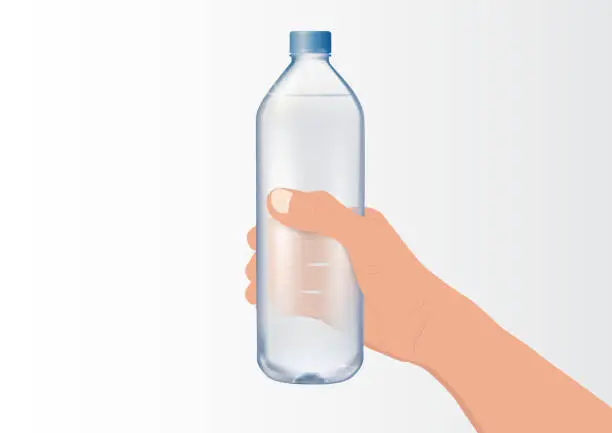 Vector illustration of Hand holding mineral drinking water bottle vector illustration