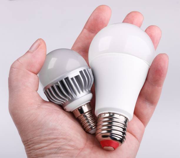 istock Hand holding LED light bulbs on white background 1153442609