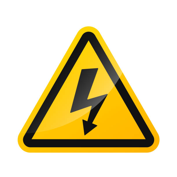 wektor znak znaki ostrzegawcze wysokiego napięcia zagrożenia izolowane na białym tle - triangle square shape label symbol stock illustrations
