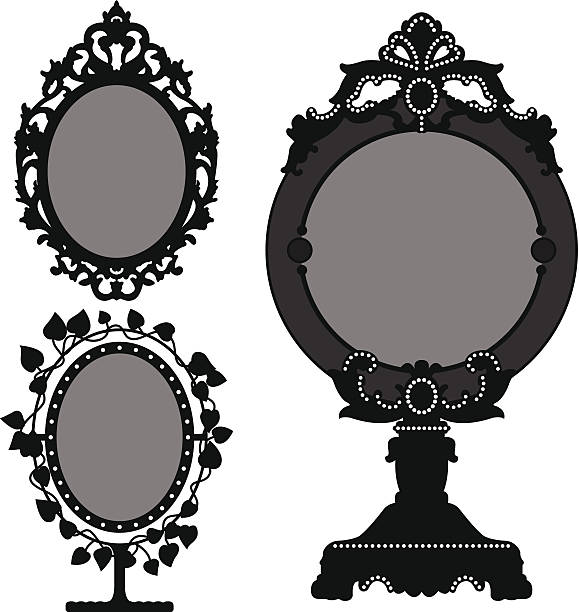 미러 화려한 장식의 빈티지 복고풍 - mirror ornate silhouette vector stock illustrations