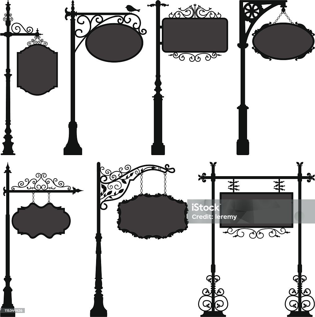 Signage Sign Pole Frame Street Ornate Banner  Ancient stock vector