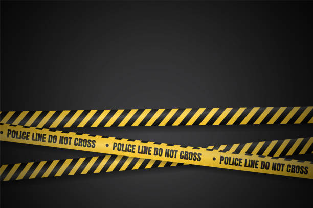 istock Yellow and black police line For warning of dangerous areas isolate on white background. 1153445190