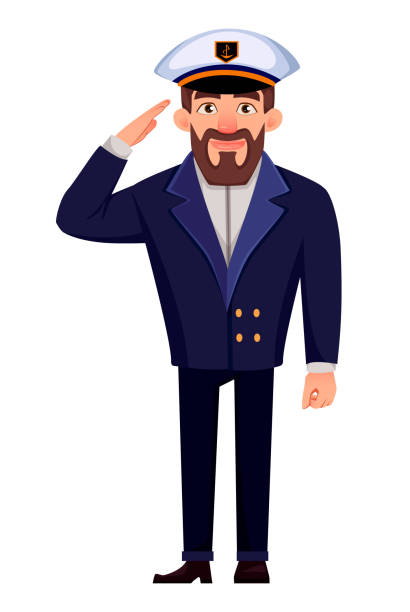 illustrazioni stock, clip art, cartoni animati e icone di tendenza di capitano della nave in uniforme professionale - saluting sailor armed forces men