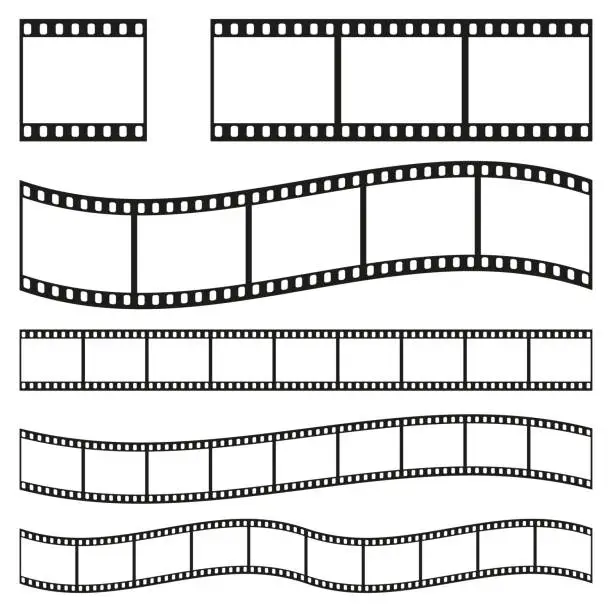 Vector illustration of Film strip frame or border set. Photo, cinema or movie negative. Vector illustration.