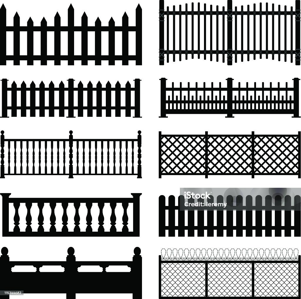 Fence Picket Wooden Wired Brick Garden Park Yard  Picket Fence stock vector