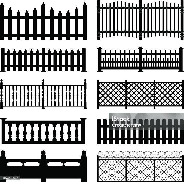 Fence Picket Wooden Wired Brick Garden Park Yard Stock Illustration - Download Image Now - Picket Fence, Barbed Wire, Old-fashioned