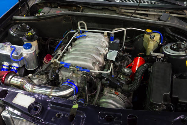 istock Closeup of the old powerful car engine. 1153447011