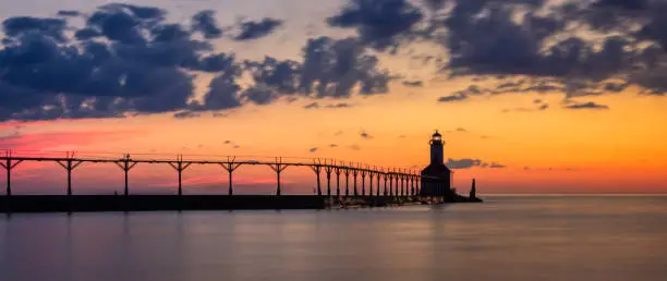 Photo of Michigan City East Pierhead Lighthouse After Sunset Panorama