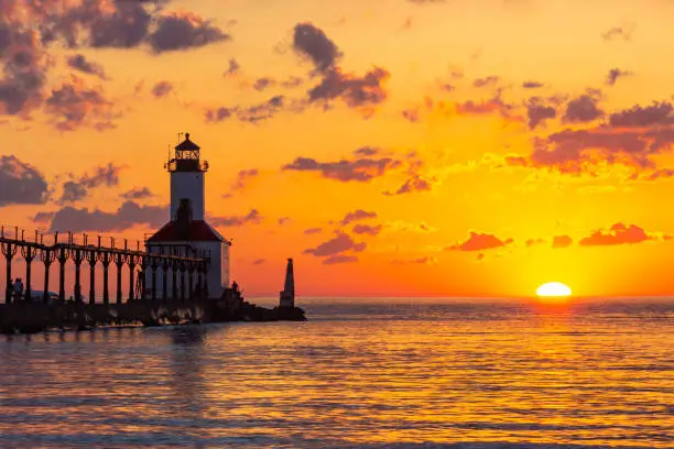 Photo of Dramatic Sunset at Michigan City East Pierhead Lighthouse