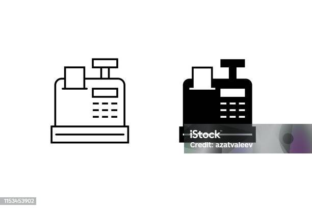 Cashbox Vector Icon Line And Black Stile Symbol Set On White Background Vector Illustration Stock Illustration - Download Image Now