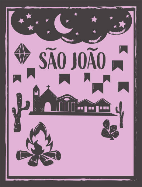 stockillustraties, clipart, cartoons en iconen met saint john sao joao partij achtergrond vector met kopieerruimte - são joão