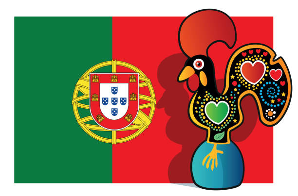 Portuguese Rooster and Portugal Flag Vector Portuguese Rooster and Portugal Flag setúbal city portugal stock illustrations