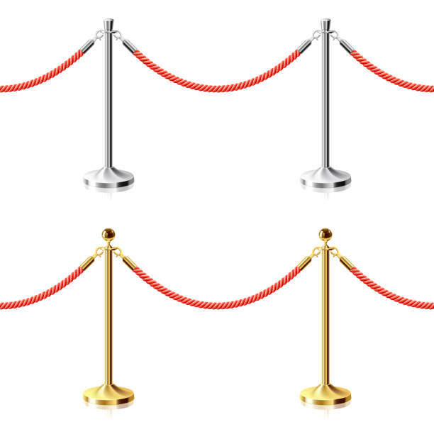 Red rope barriers on silver and gold stands Seamless vector illustration of a rope barrier roped off stock illustrations