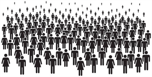 Vector illustration of group of stylized people in black. People icons – man and woman. crowd of people icons stock illustrations