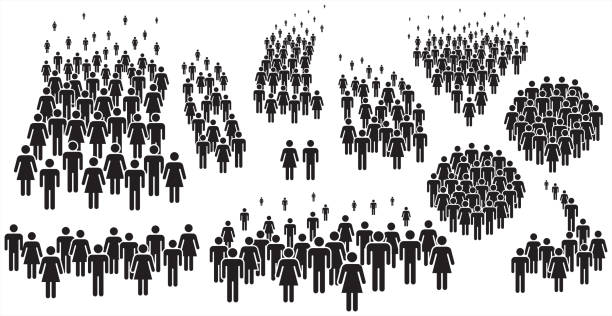 Vector illustration of group of stylized people in black. People icons – man and woman. crowd of people symbols stock illustrations
