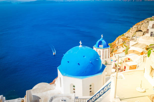 istock view of caldera with blue domes, Santorini 1153459049