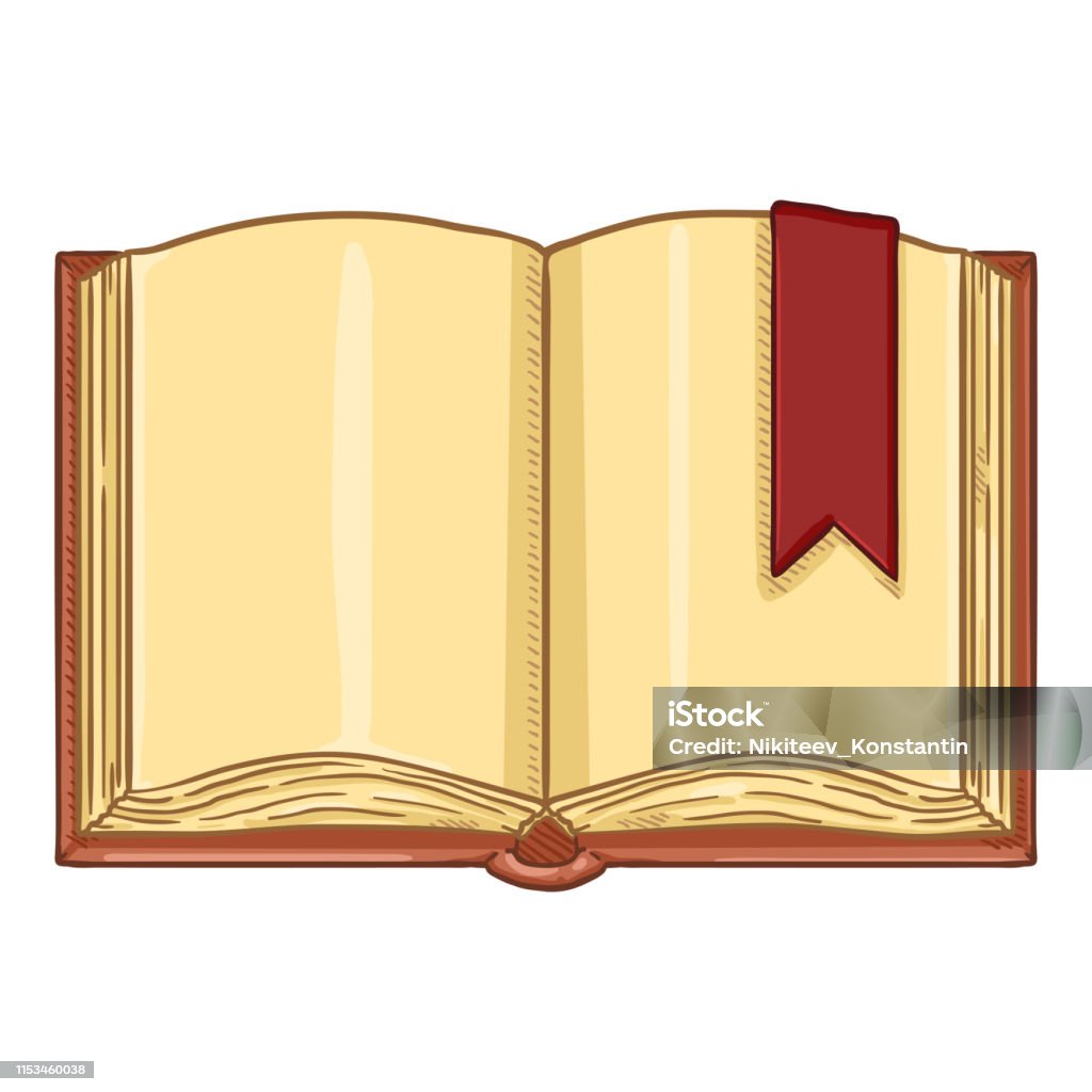Vector Cartoon Illustration - Open Book With Bookmark Vector Cartoon Illustration - Open Book With Blank Pages and Red Bookmark Book stock vector