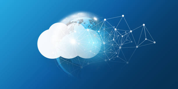 глобальные сети, концепция проектирования облачных вычислений - computer network accessibility blue cloud stock illustrations